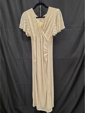 AISWI Maternity Sparkly Mesh Wrap Bodycon Formal Cocktail Dress Champagne L